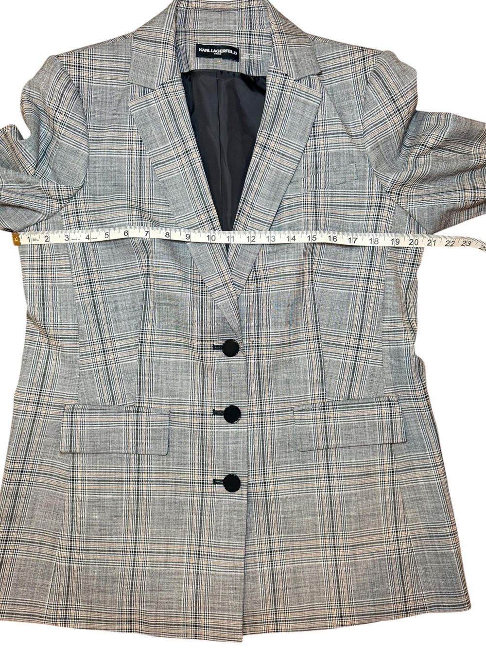 Karl Lagerfeld Paris Plaid Blazer Jacket Almond Multi Notch Collar Sz 14 - Picture 11 of 11